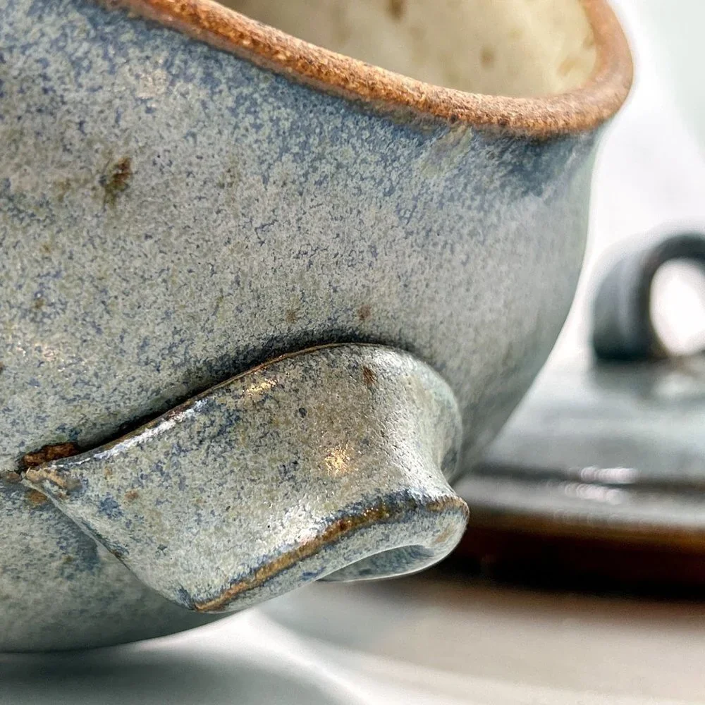 HANDMADE Stoneware Pottery Art | Turquoise Ceramic Lidded Bowl
